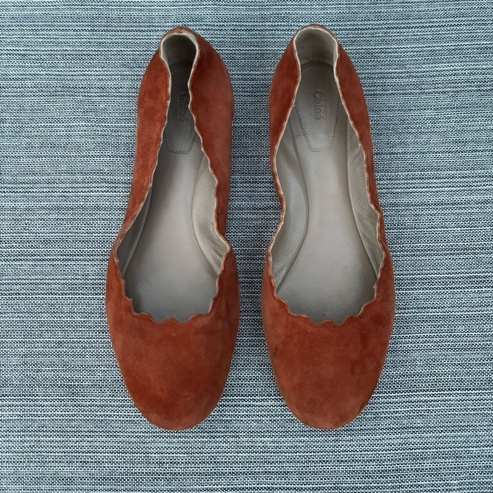CHLOE Lauren Suede Scallop Ballet Flats Size EU 37.5